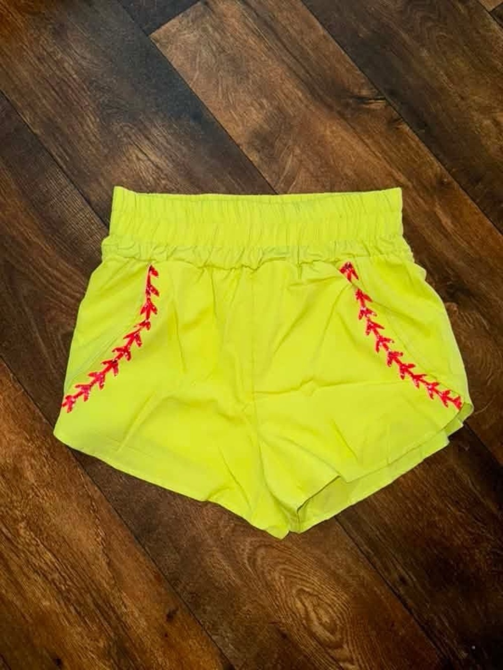 Women's Neon Yellow Softball Elastic Waist Shorts READ DESCRIPTION